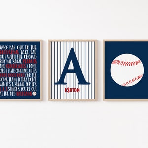 Baseball Wall Art Set of 3, Personalized Baseball Nursery Art, Take Me Out to the Ballgame,  Baby Boy Baseball Room Decor, Sports Wall Art