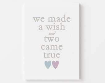 Twin Nursery Decor, We Made a Wish and Two Came True Canvas, Boy Girl Twin Nursery Art, Twin Girls Nursery Twin Boys Baby Shower Decor