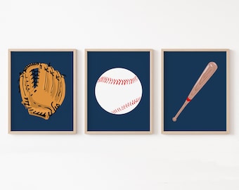 Zestaw wydruków baseballowych 3 szt., wystrój pokoju dziecięcego z baseballem, pokój dziecięcy z baseballem, sztuka sportowa do pokoju dziecięcego, sztuka ścienna z baseballem dla chłopców, drukowana sztuka sportowa dla dzieci