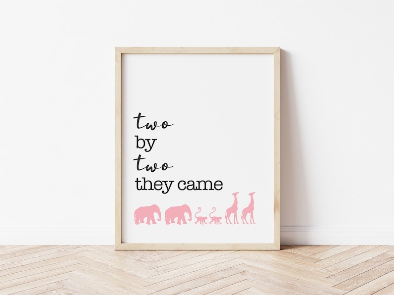 Twin Nursery Decor, Two by Two They Came Twin Wall Art, Boy Girl Twin Nursery Art, Twin Baby Gift, Twin Announcement Sign, Gift for Twins image 4