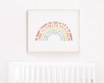 Rainbow Baby Wall Art, Birth Stats, New Baby Print, Rainbow Baby, Personalized Baby Gift, Baby Stats Sign, Rainbow Nursery Decor