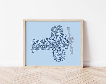 Decor vliegtuig kinderkamer, gepersonaliseerde babyjongen prop vliegtuig geboortekaartje geboortekaartje kunst aan de muur, geboortestatistieken baby afdrukken, vliegtuig kinderkamer kunst babycadeau