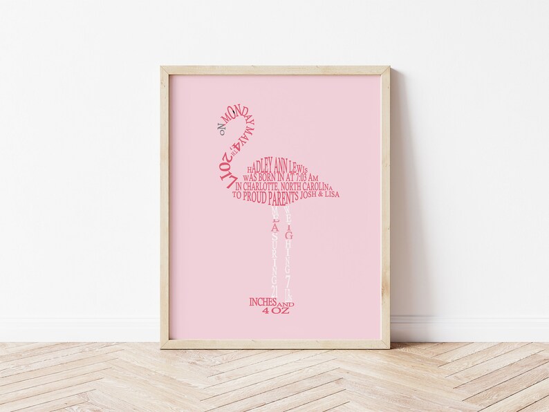 Flamingo Nursery Decor, Baby Birth Stats Wall Art, Flamingo Nursery Art, Personalized Flamingo Baby Gift, Baby Girl Tropical Nursery Print image 7