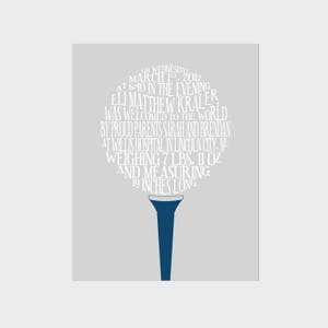 K&ouml;nnte beinhalten: Eine wei&szlig;e Textanzeige auf grauem Hintergrund mit einem blauen Golftee. Der Text lautet: "Am Mittwoch, den 1. M&auml;rz 2017, um 18:40 Uhr abends wurde Eli Matthew Krale in die Welt begr&uuml;&szlig;t. Er wurde von seinen stolzen Eltern Sarah und Brendan im Willis Hospital in Lincoln City, NE, begr&uuml;&szlig;t. Er wog 7 Pfund 11 Unzen und war 19 Zoll lang."