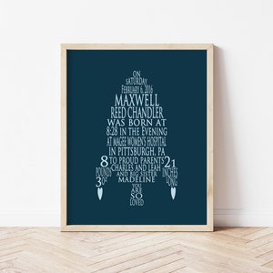 Rocket Ship Birth Announcement Wall Art, Space Rocket Ship Baby Birth ...