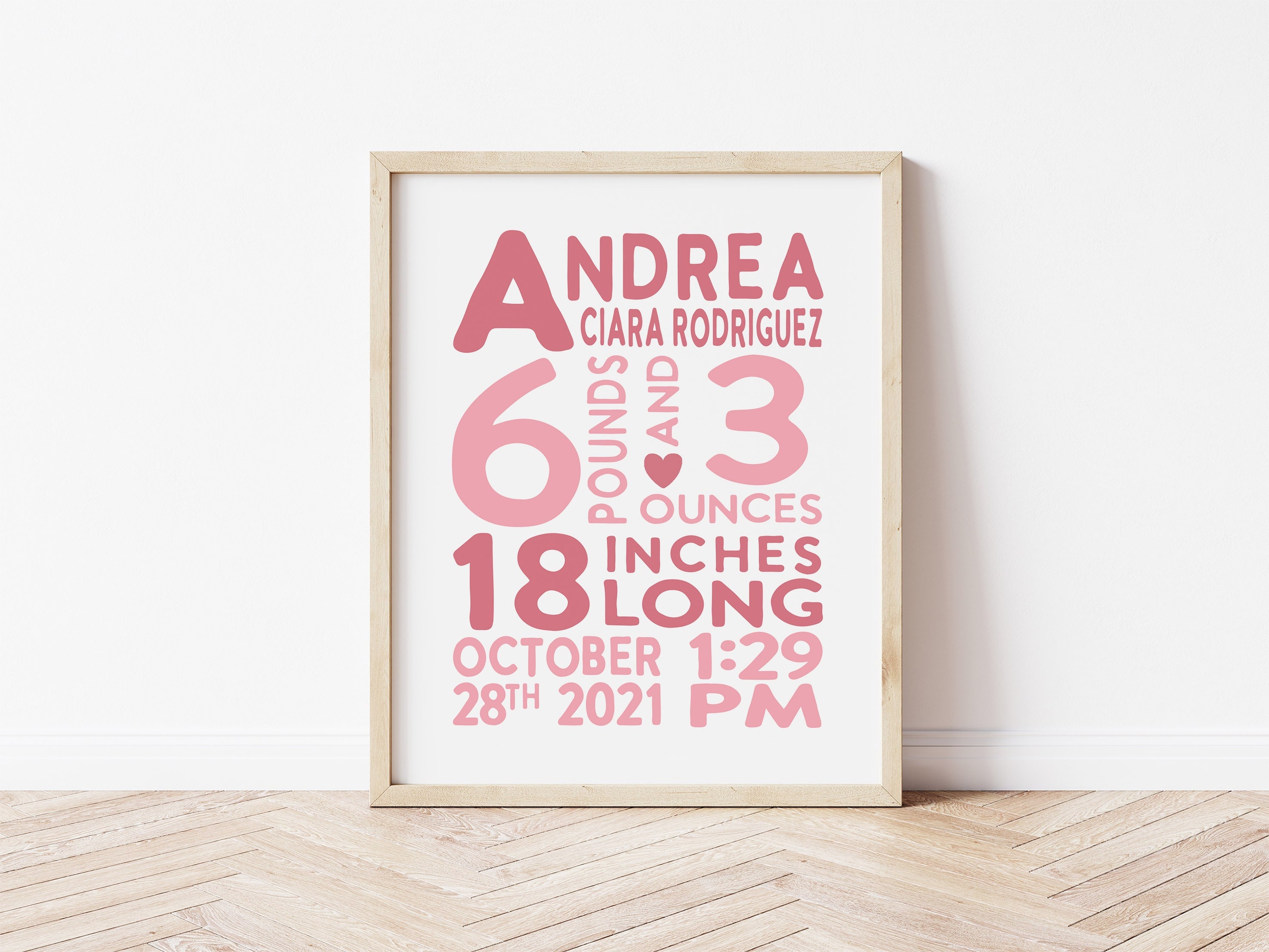Personalized Birth Stats Print Baby Girl Birth Announcement - Etsy