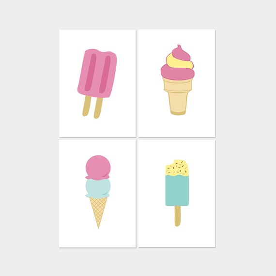 Ice Cream Wall Art Set Of 4 Prints Popsicle Ice Cream Art Etsy