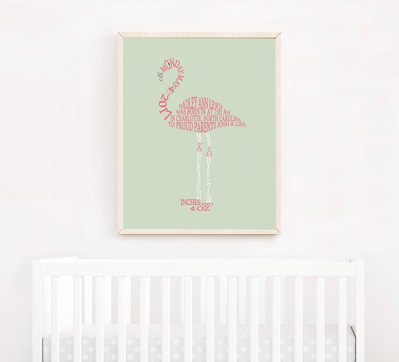 Flamingo Nursery Decor, Baby Birth Stats Wall Art, Flamingo Nursery Art, Personalized Flamingo Baby Gift, Baby Girl Tropical Nursery Print image 5