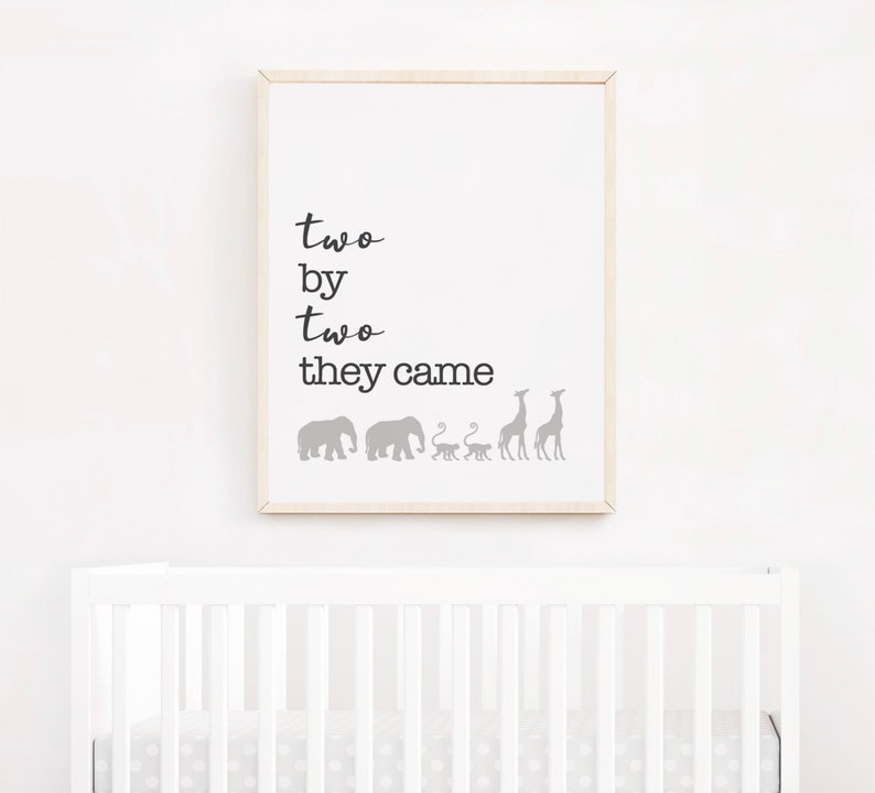 Twin Nursery Decor, Two by Two They Came Twin Wall Art, Boy Girl Twin Nursery Art, Twin Baby Gift, Twin Announcement Sign, Gift for Twins image 1