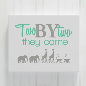 Two By Two They Came Canvas, Twin Nursery Decor, Twin Baby Gift, Twin Nursery Art Canvas, Twin Girl Twin Boy Boy Girl Twins Twin Baby Shower