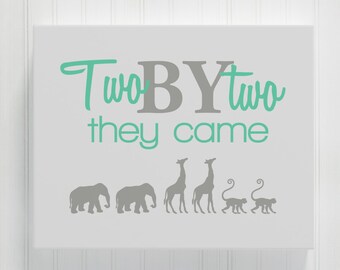 Two By Two They Came Canvas, Twin Nursery Decor, Twin Baby Gift, Twin Nursery Art Canvas, Twin Girl Twin Boy Boy Girl Twins Twin Baby Shower