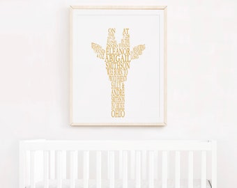 Giraffe Nursery Decor, Personalized Giraffe Nursery Art, New Baby Birth Stats Print, Custom Baby Stats Gift, Gender Neutral Nursery Wall Art