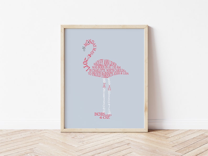 Flamingo Nursery Decor, Baby Birth Stats Wall Art, Flamingo Nursery Art, Personalized Flamingo Baby Gift, Baby Girl Tropical Nursery Print image 8