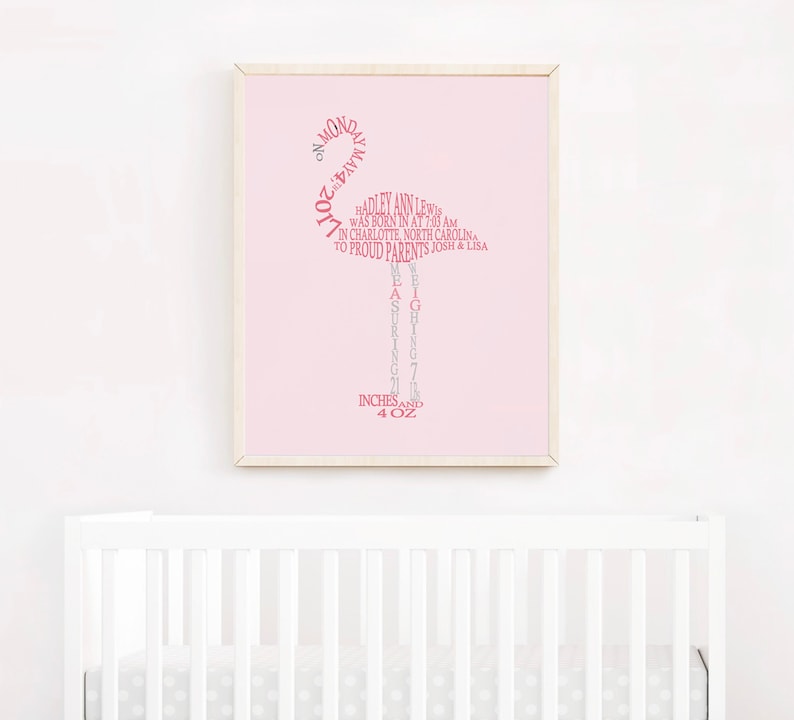 Flamingo Nursery Decor, Baby Birth Stats Wall Art, Flamingo Nursery Art, Personalized Flamingo Baby Gift, Baby Girl Tropical Nursery Print image 1