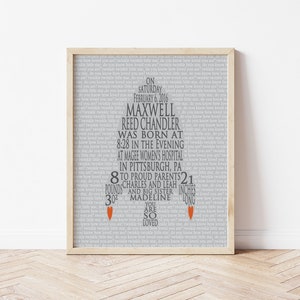 Rocket Ship Birth Announcement Wall Art, Space Rocket Ship Baby Birth ...