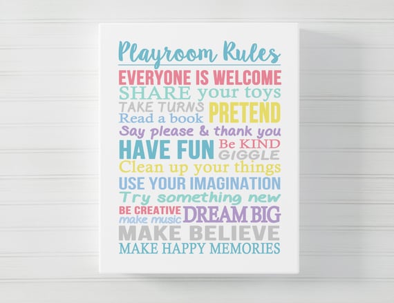 Playroom Rules Canvas, Playroom Sign, Personalized Play Room Decor, Kids Playroom Wall Art, Colorful Kids Wall Decor for Playroom Walls