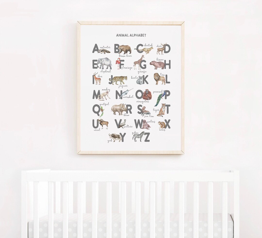 Animal Alphabet Print, Safari Animal Alphabet Wall Art, Printable
