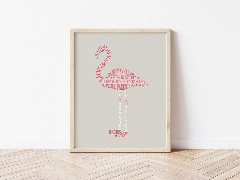 Flamingo Nursery Decor, Baby Birth Stats Wall Art, Flamingo Nursery Art, Personalized Flamingo Baby Gift, Baby Girl Tropical Nursery Print image 6