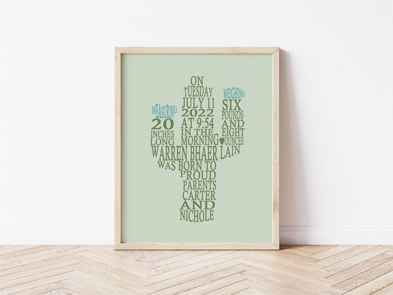 Cactus Nursery Decor, Personalized Cactus Birth Stats Print, Southwest Nursery Art, Custom Baby Boho Nursery Wall Art, Neutral Gift for Baby image 6