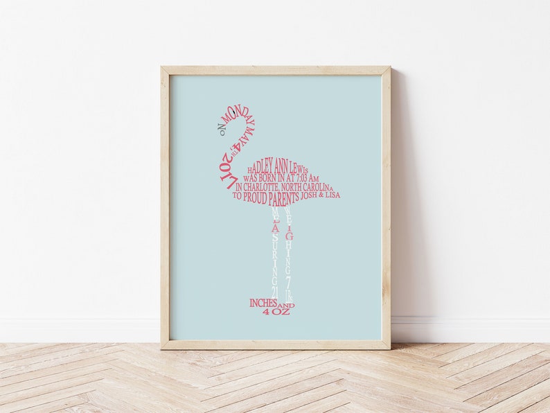 Flamingo Nursery Decor, Baby Birth Stats Wall Art, Flamingo Nursery Art, Personalized Flamingo Baby Gift, Baby Girl Tropical Nursery Print image 4