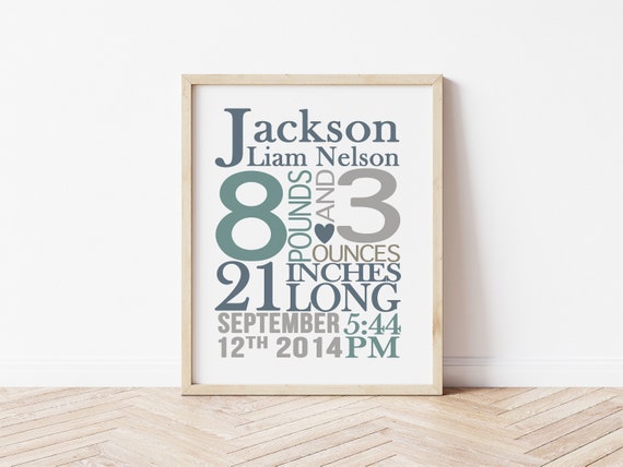 Baby Boy Birth Stats Wall Art, Birth Announcement Wall Art, Custom Baby Stats Print, Personalized Baby Boy Nursery Art, New Baby Gift