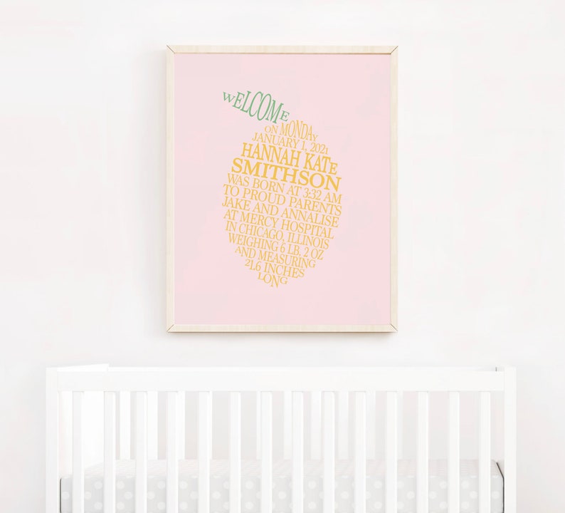 Lemon Nursery Wall Art, Baby Birth Stats Print, Baby Girl Citrus Nursery, Custom Lemon Nursery Decor, Personalized Baby Gift image 2