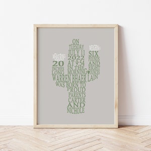 Cactus Nursery Decor, Personalized Cactus Birth Stats Print, Southwest Nursery Art, Custom Baby Boho Nursery Wall Art, Neutral Gift for Baby image 7