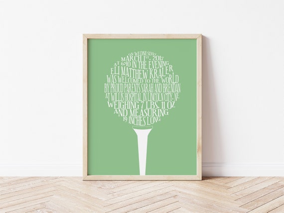 Golf Nursery Decor, Golf Baby Birth Stats Wall Art, Golf Baby Gift, Baby Boy Sports Nursery Art, Golf Ball Tee, Golf Gift for Baby Boy
