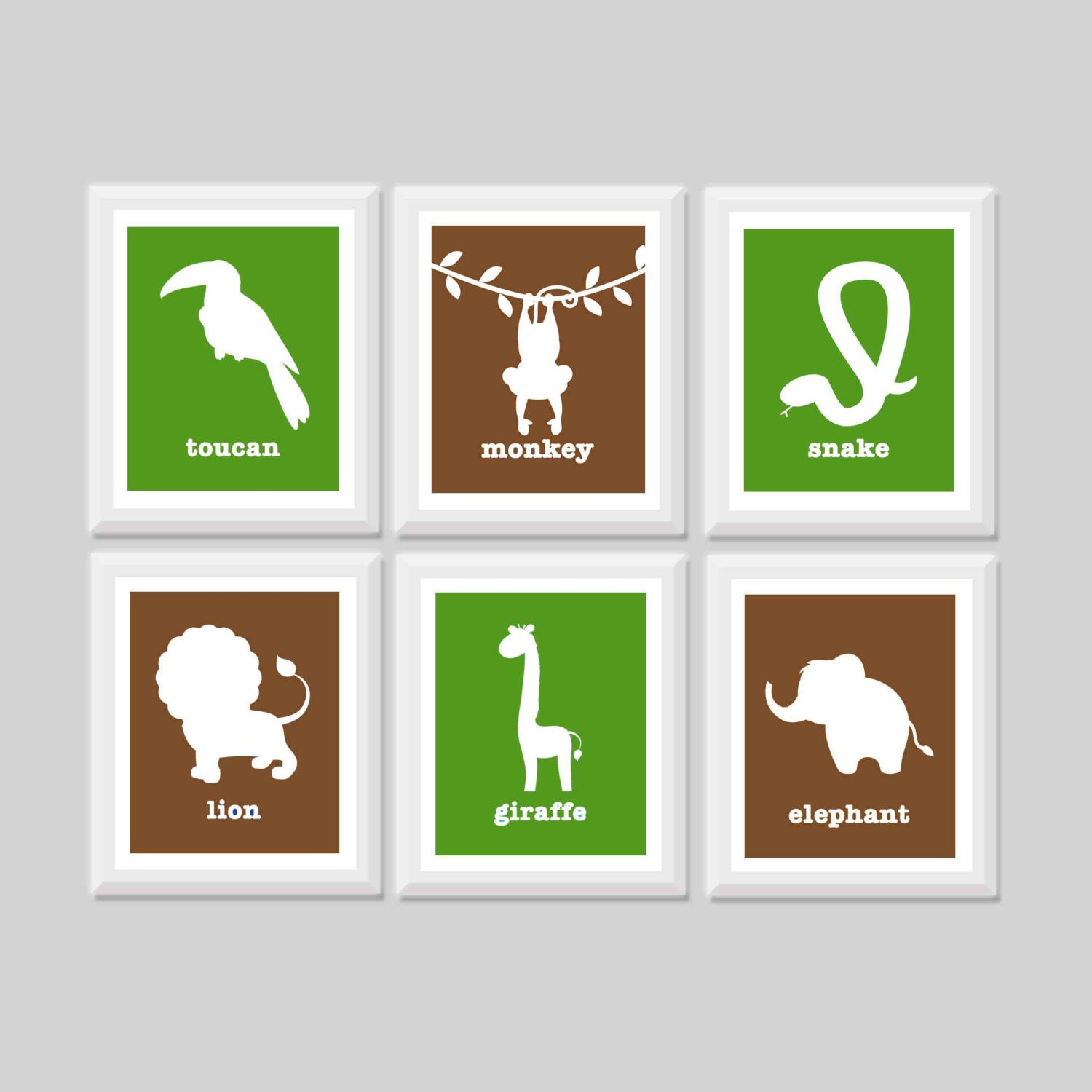 Jungle Nursery Decor Set of 6 Safari Animal Nursery Prints Etsy UK