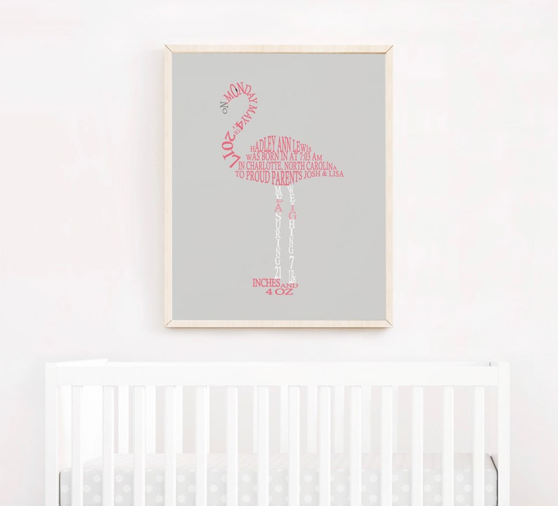 Flamingo Nursery Decor, Baby Birth Stats Wall Art, Flamingo Nursery Art, Personalized Flamingo Baby Gift, Baby Girl Tropical Nursery Print image 3