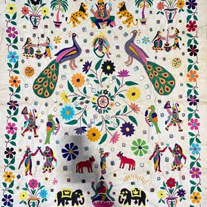 Banjara Kutchi Wall Hanging, Hand Embroidered Vintage Tapestry, Indian Tribal Textile Art, Boho Home Decor Accent, village life art