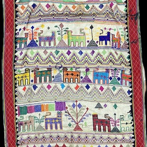 Antique Banjara Kutchi Wall Hanging, Hand Embroidered Vintage Tapestry, Indian Tribal Art, Boho Decor