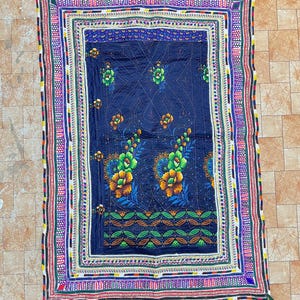 Exclusive Antique Indian Kantha & Kutchi Rabari Applique Quilt Throw, Recycled Cotton Blanket, Boho Decor, Tribal Vintage Art Textile