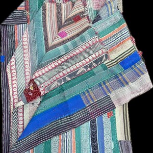 Indian Antique Recycled Cotton Hand needle Stitched Double Sided small Patchwork Kantha Quilted bedspread, Vintage Throw,Blanket