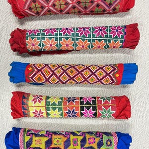 Vibrant Kantha carpet Quilt 5 pcs Mats – Vintage Embroidered Cotton Rug, Child’s Quilt from West Bengal India, Hand-Stitched, Mint Condition