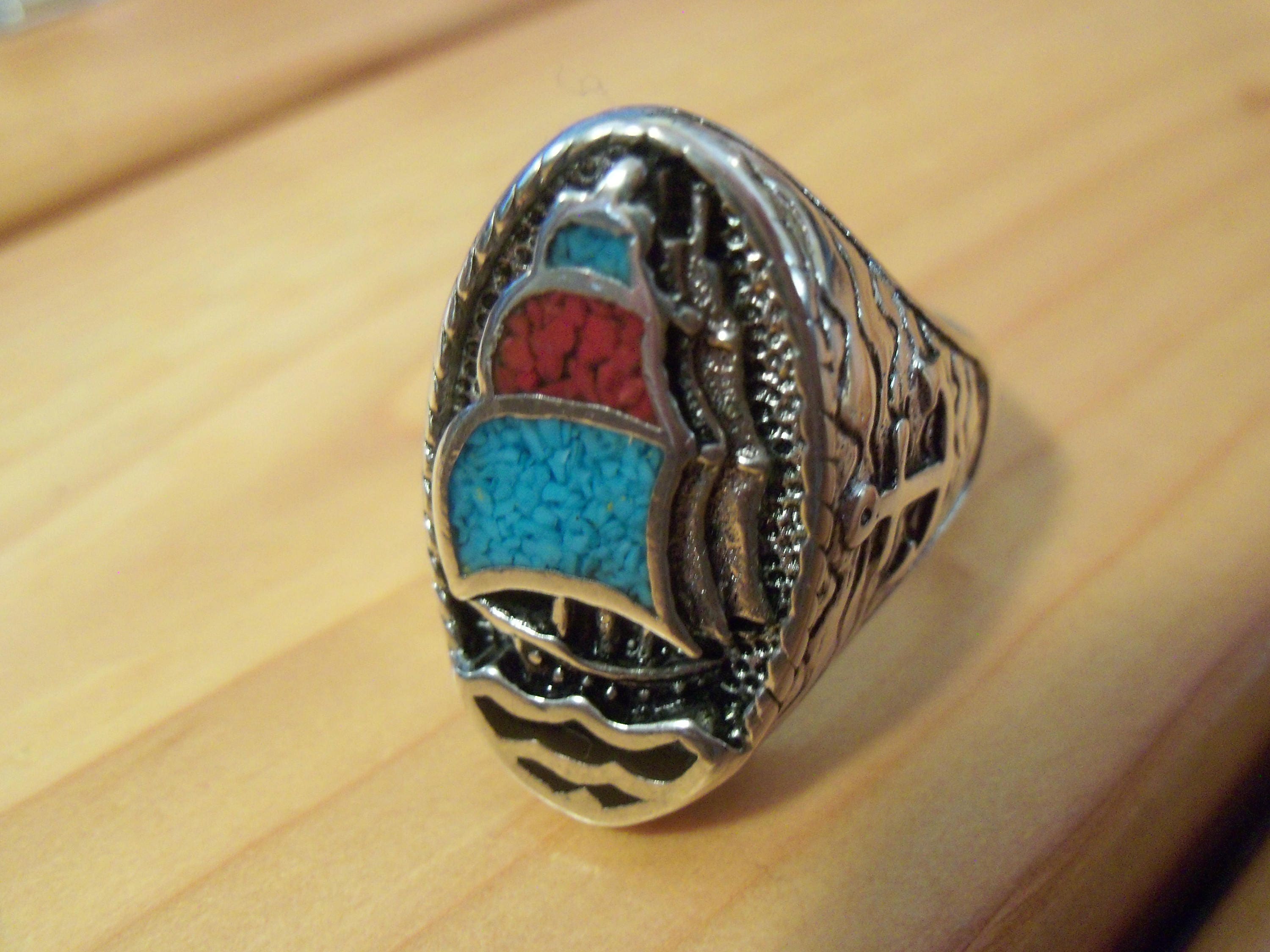 Sailing Ship Inlaid Boat Ring S8 Etsy