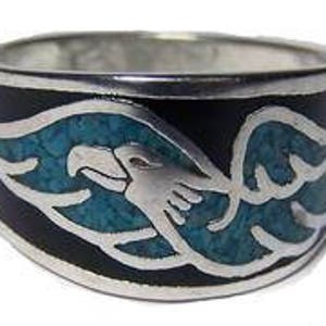 Flying Eagle Turquoise Band Deluxe Biker Ring # F-6