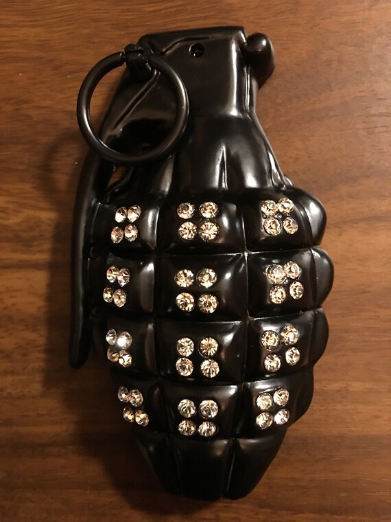 Hand Grenade / Black Bling Belt Buckle - Gem