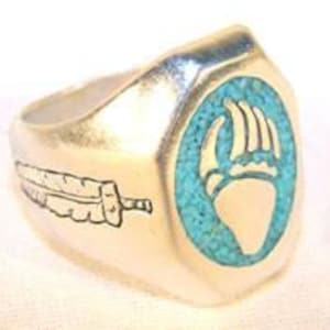 Turquoise Inlay Bear Claw Ring # T-7