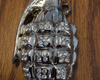 Hand Grenade Silver & Bling Buckle