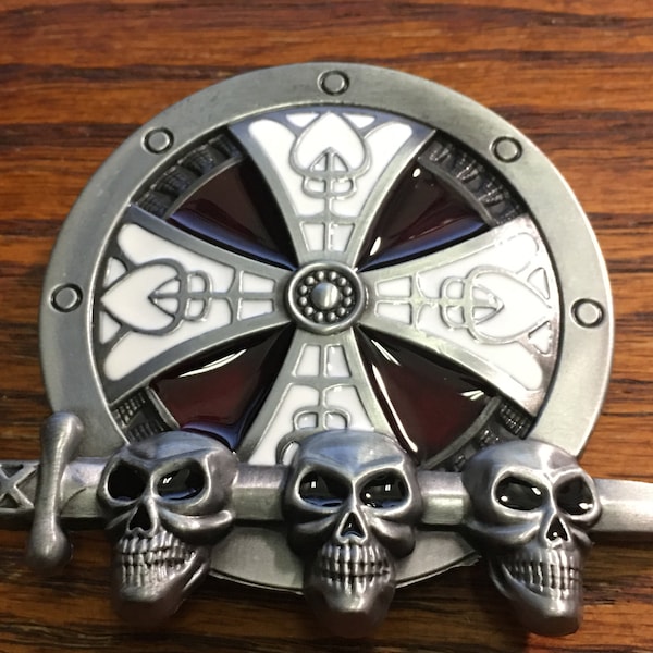 Skulls Shield & Sword Belt Buckle