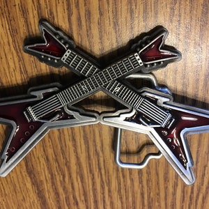Guitars Duel Belt Buckle  Reddish / Maroon