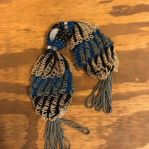マイザーパース　茶と青の編み込み　1800年代中頃　フランス　メタルビーズ Miser purse - Etsy 日本