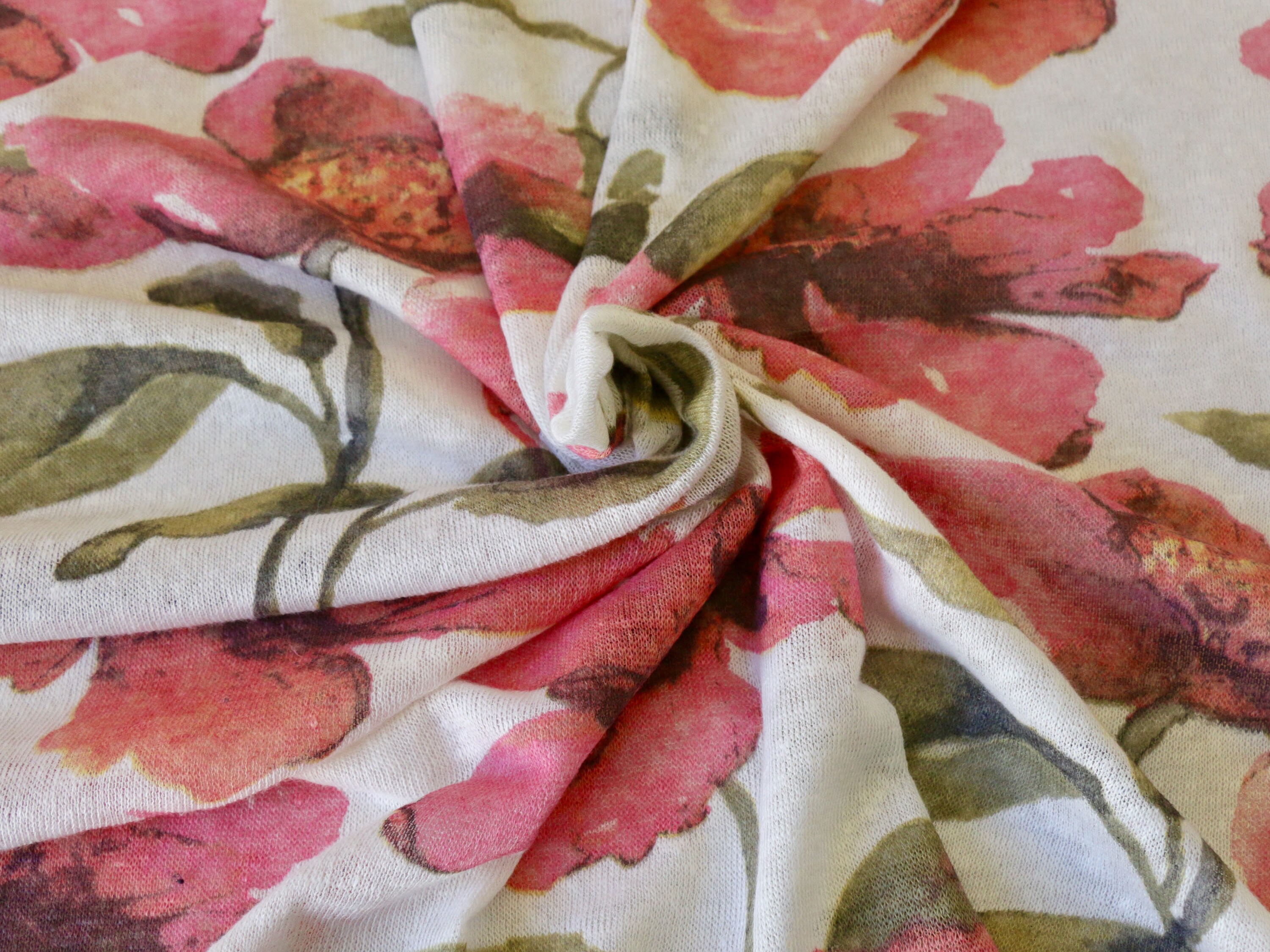 100 Linen Jersey Fabric Large Lily Design Pink/off White Etsy UK