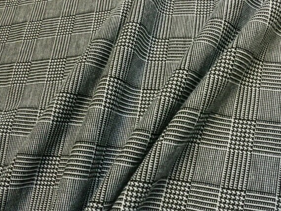 Double knit Jersey fabric Prince of Wales tartan Black | Etsy