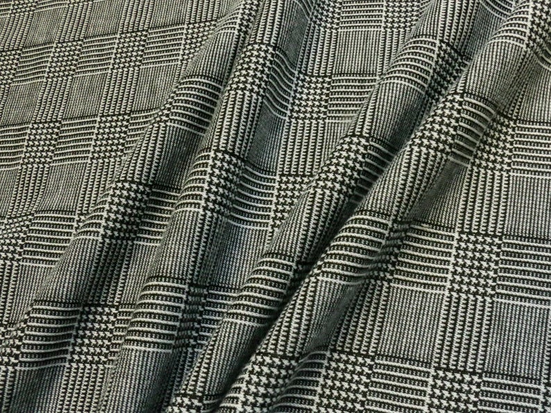 Double knit Jersey fabric Prince of Wales tartan Black Etsy