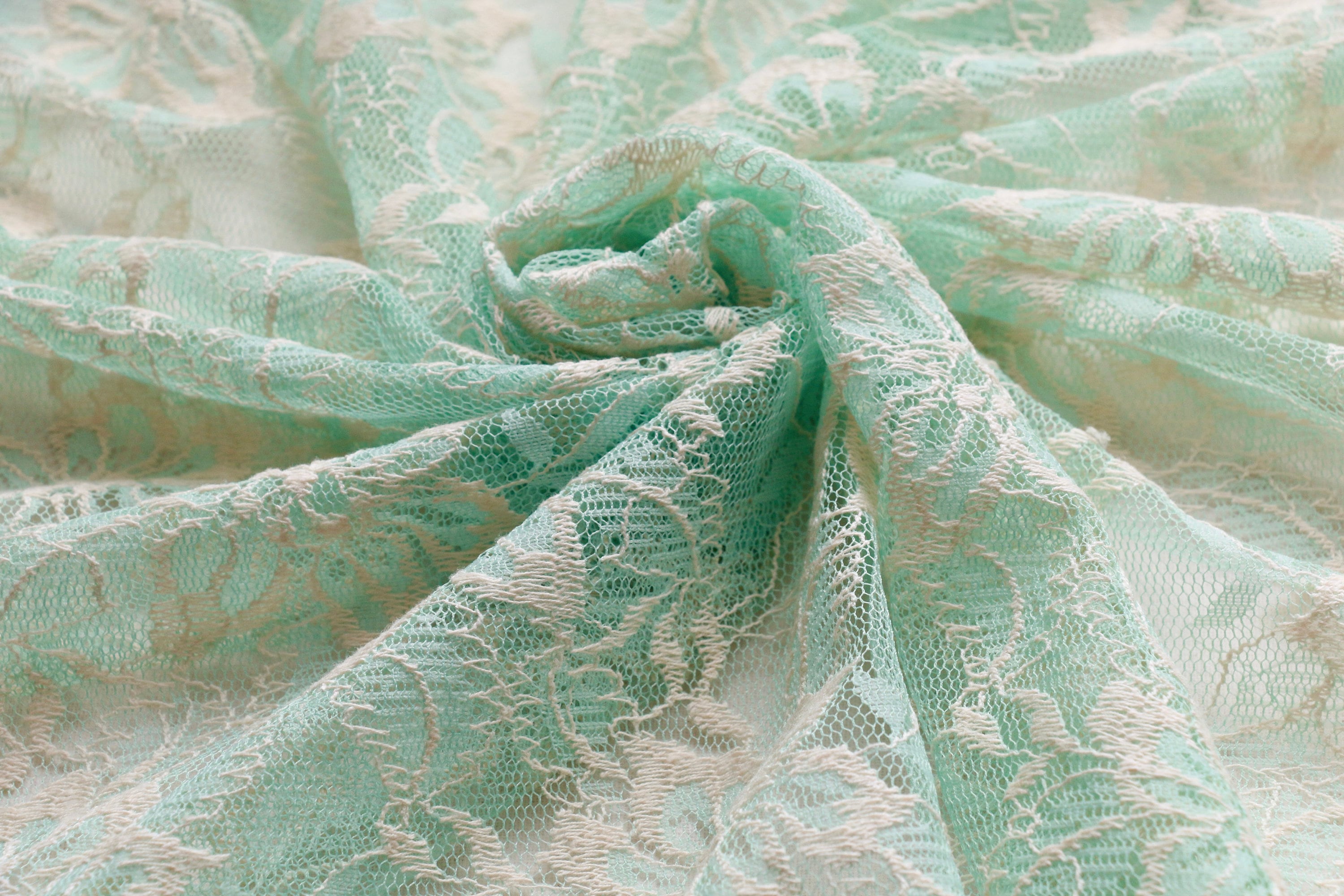 LACE FABRIC Delicate floral design Cool mint and cream Etsy
