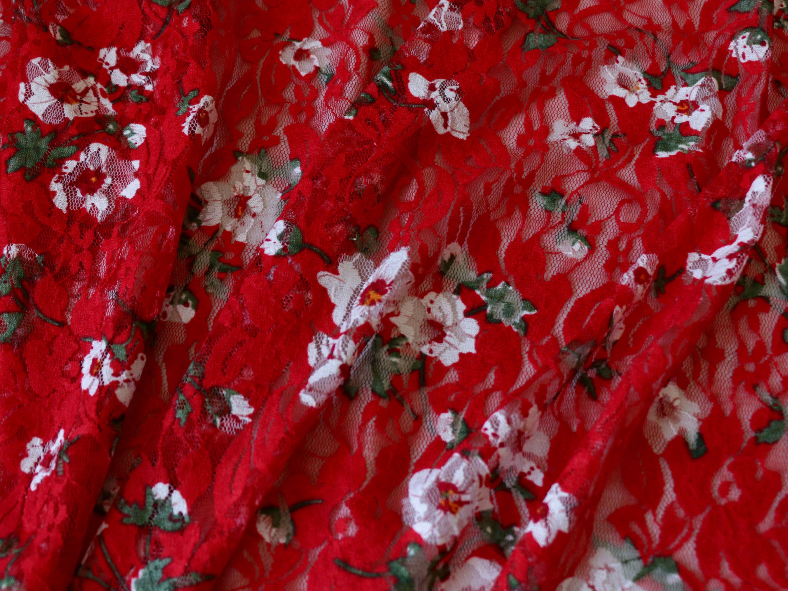 Stretchy Lace Fabric Floral Design Red and White 4 Way - Etsy UK