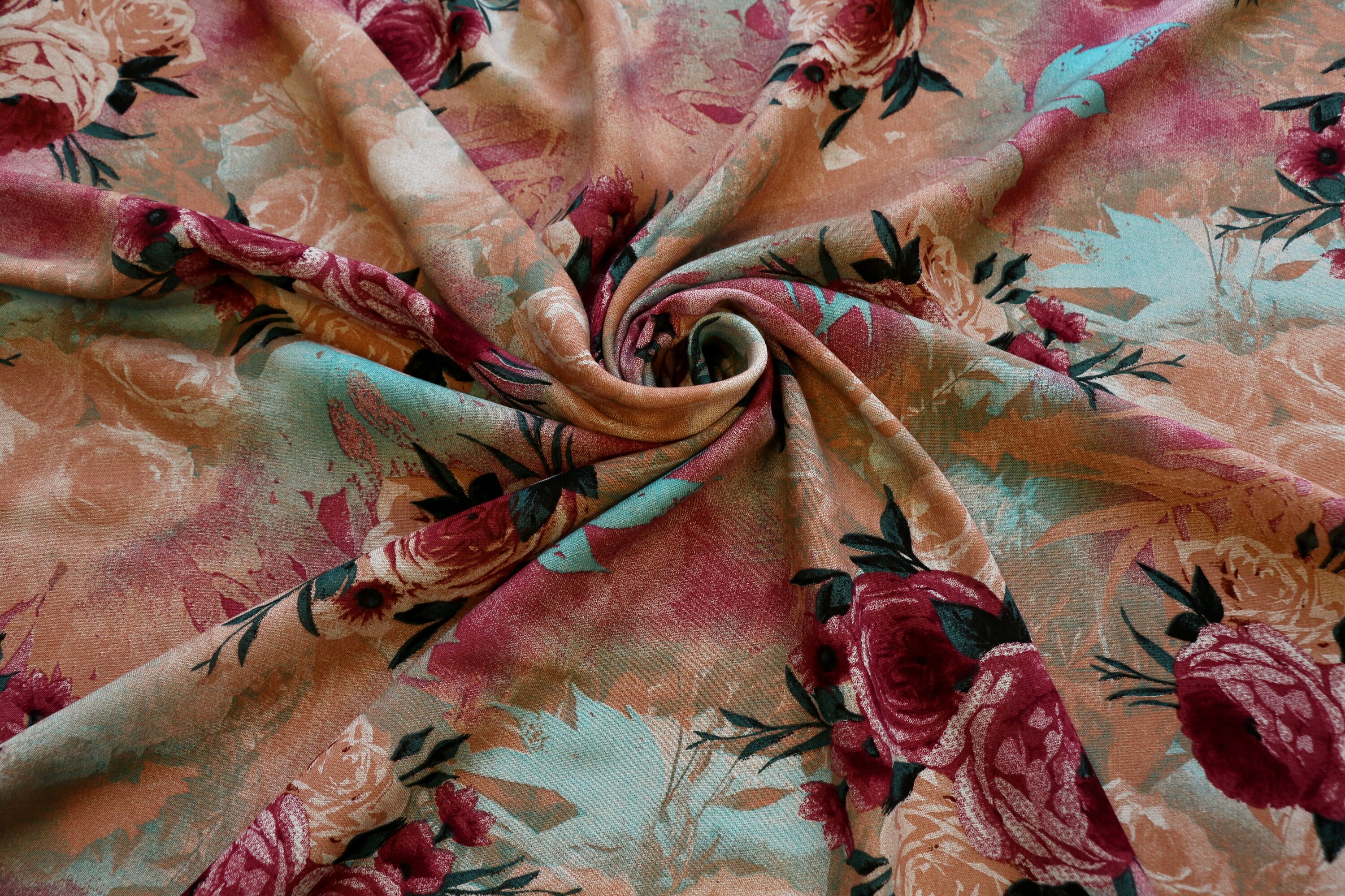 VISCOSE CHALLIS FABRIC Large rose design Dress fabric Etsy