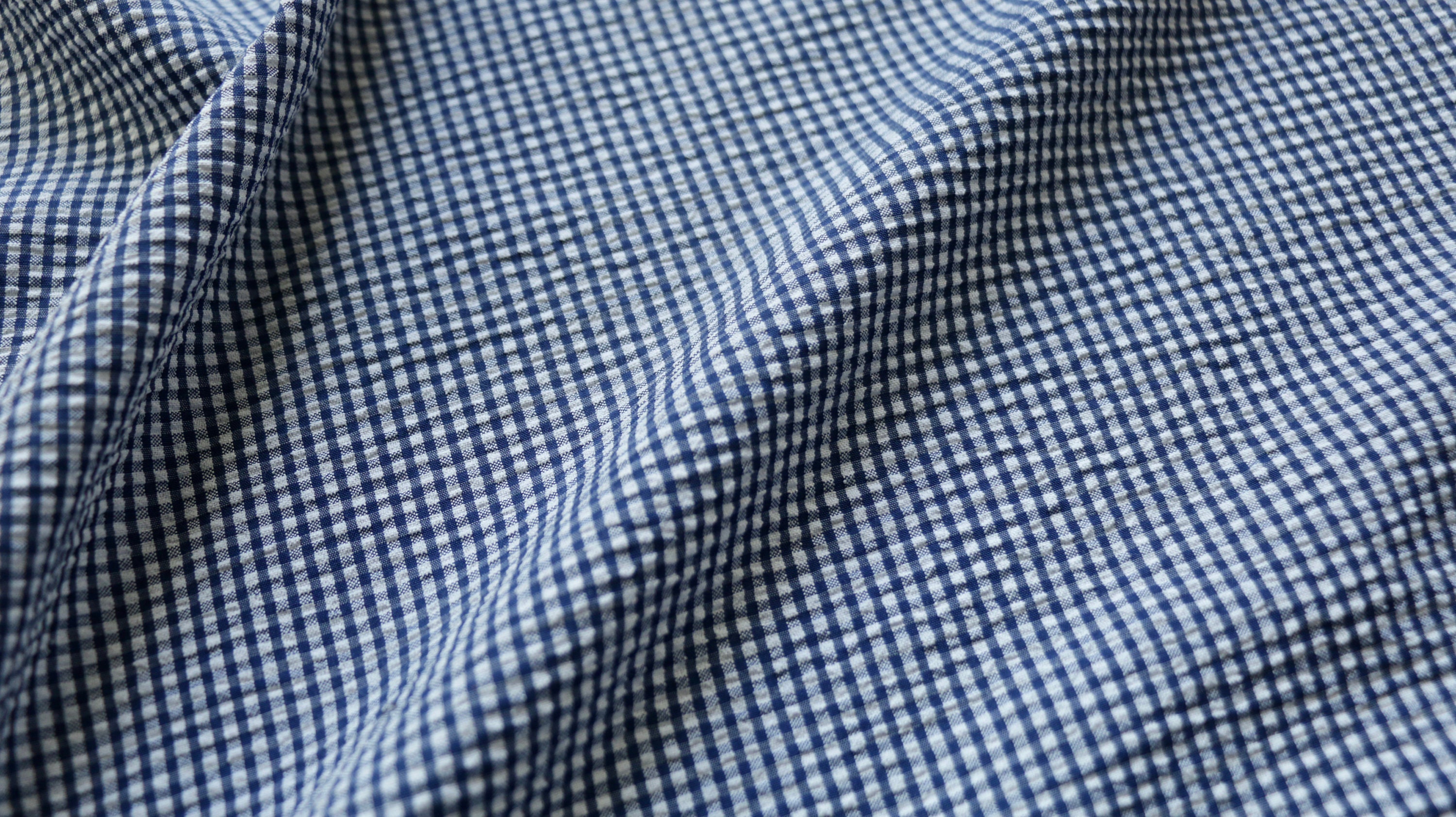 Seersucker fabric 1/12 gingham design Navy blue and | Etsy
